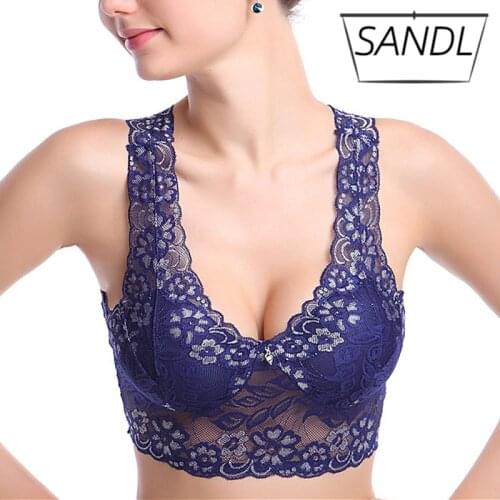 SANDL Women Underwear Sexy Thin Hollow Lace Bra Top No Bones Soft Plus Size Lingerie For Sports Translucent Ladys Undies New