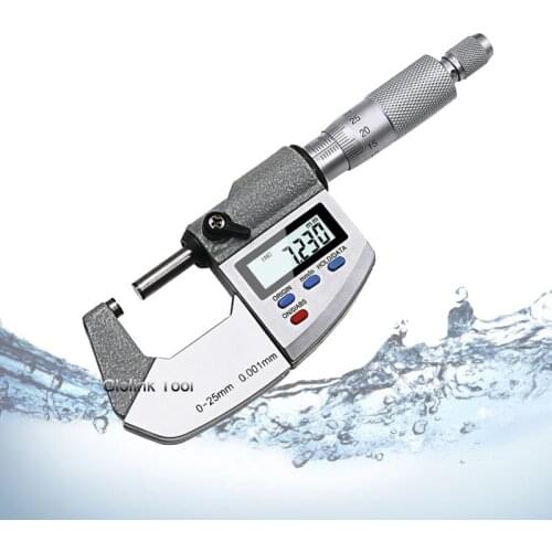 0.001mm IP65 Electronic Micrometer 0-25mm Waterproof Digital Outside Caliper Micrometers Thickness Gauge Meter Tools