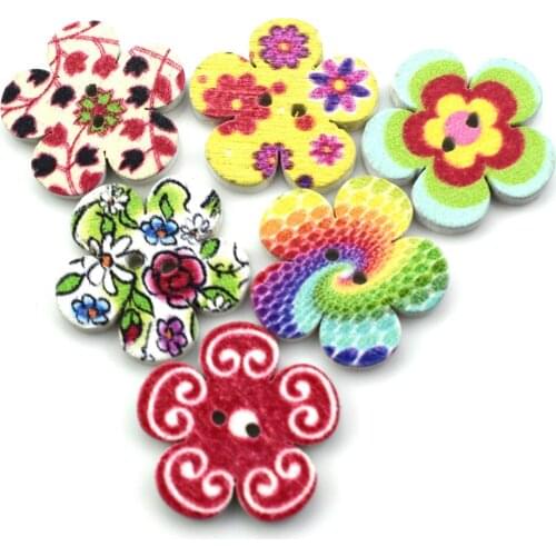 20MM Retro Series Flower Wooden Buttons for Clothing DIY Sewing Buttons Scrapbooking Decor Craft 2 Holes Mixed Sewing Buttons