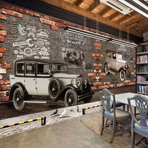 Custom Mural Wallpaper 3D Retro Vintage Car Brick Wall Murals Cafe Restaurant KTV Bar Backdrop Wall Papers Decor Papel De Parede