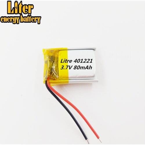 401221 3.7V 80mah polymer rechargeable battery for 401221 plug MP3 MP4 Lithium polymer battery