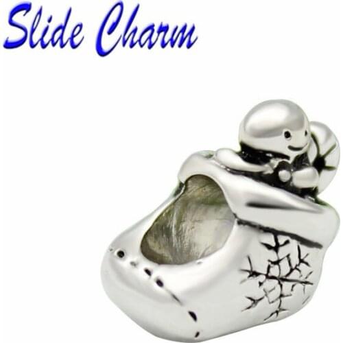 5mm straight hole fashion jewelry DIY charm European style Christmas beads, Christmas socks gift Fit Pandora Bracelet Necklace