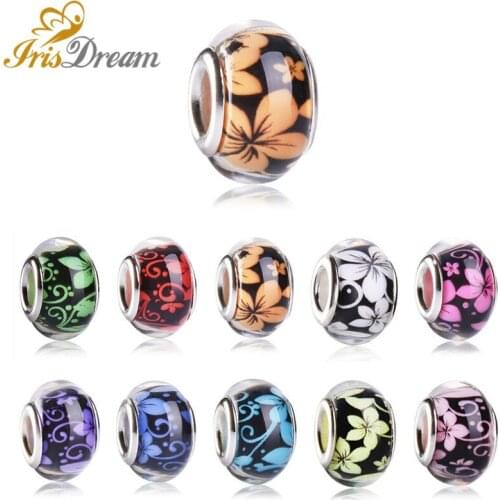 50pcs 14*8mm Color Flower Round Beads With 5mm Big Hole Spacer Beads Fit For Pandora Charm Bracelet Necklace for Jewelry Making