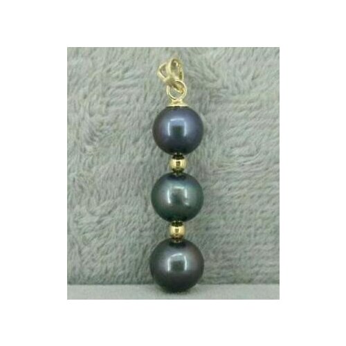 AAA 8-9 MM BLACK ROUND NATURAL TAHITIAN PEARL PENDANT NECKLACE 14K/20