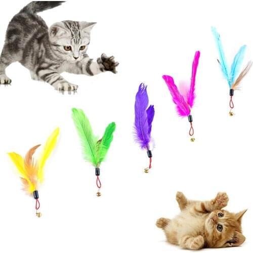 Cat accessories colorful lovely Pet Cats Playing Stick Feather Bell Replacement Head Play Toy Telescopic rod replacement head