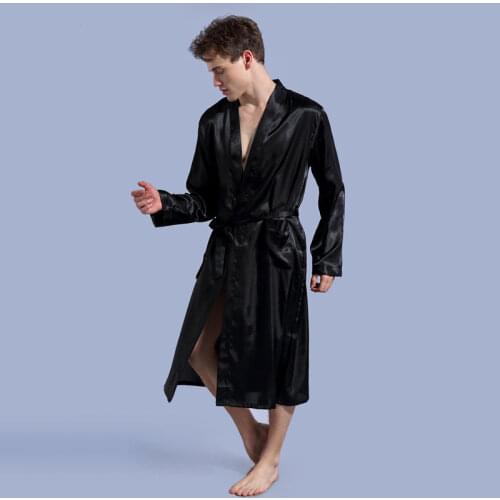 Tianbaogong Solid Color Robe Thin Cardigan Robe Loose Size Long Sleeve Spring and Autumn Smooth Face Bathrobe