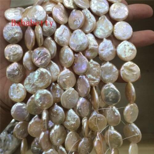 Natural freshwater pink Coin beads pearl 12-13MM irregular shaped loose beads 14"