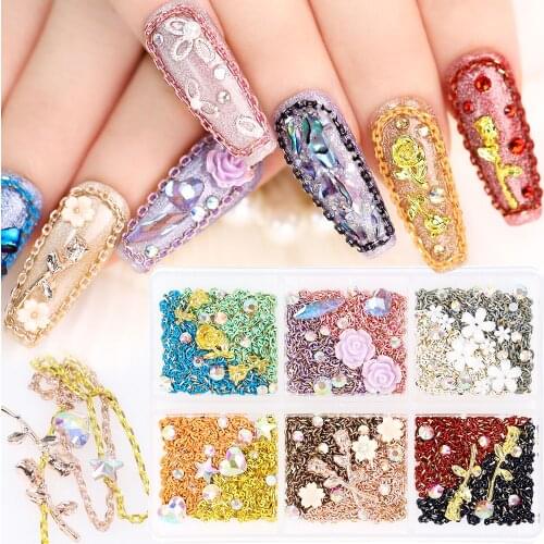12 Color Chain Rose Alloy Nail Art Jewelry DIY Art Decoration Fashion Metal Nails Accessories For Profession Nail Decoration