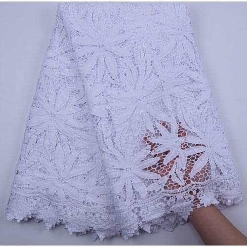 Pure White African Cord Lace Embroidered Guipure Lace Fabric New Fashion For Party Dress Materials Water Soluble Lace S1781
