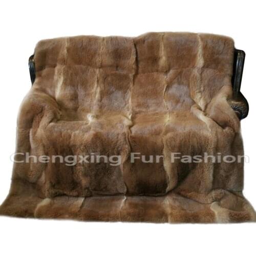 CX-D-08/Z 130X150 Natural Color Striped Genuine Rabbit Fur Blanket