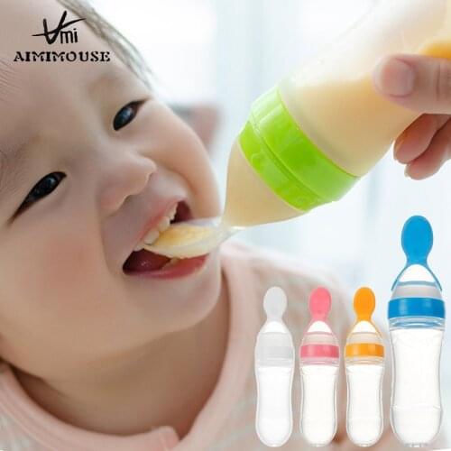 Baby Feeding Bottle with Spoon Food Feeder Food Rice Cereal Feeding Bottles for Baby Kids Safety Bottles Baby Feeding Spoon 90ML