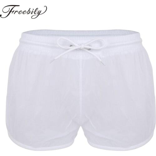 Summer Swimwear Men Transparent Shorts Beach Trunks Man Sexy See Through Board Shorts Drawstring Lightweight Boxers Underwear