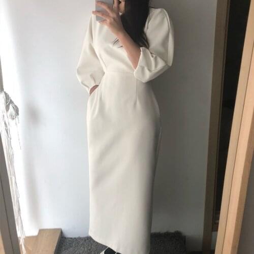 YAMDI Elegant Ladies Office Dress Fashion Sexy Solid Color Dress Women Slim Midi Dress Vestidos OL bodycon chic solid wrap lady