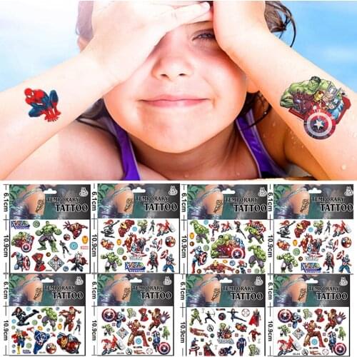 Disney Random Marvel The Avengers Tattoo Sticker Spider Man Iron Man Action Toy Figure Cartoon Anime Kids Girls Birthday Gifts