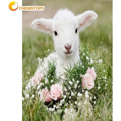 CHENISTORY Diamond Painting Alpaca Flower Picture Beading Beadwork Diamond Embroidery Animals Needlework Diamond Mosaic Sale Gif
