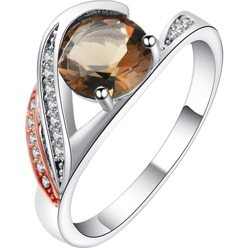 S925 sterling silver color Amazing Great round Champagne color Design CZ crystal Ring Fashion wedding rings Unisex Jewelry