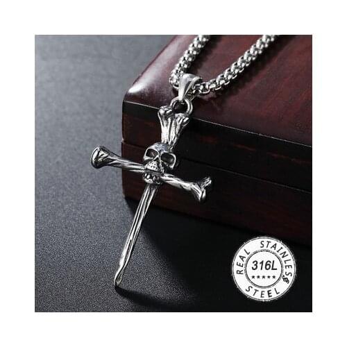 316L stainless steel punk cross skull gather pendant mens pendant necklace skull stainless steel steel men jewelry HE460