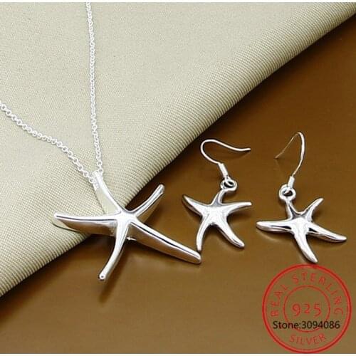 LEKANI 925 Sterling Silver Starfish Star Necklace Earring Set For Woman Wedding Engagement Party Fashion Charm Jewelry