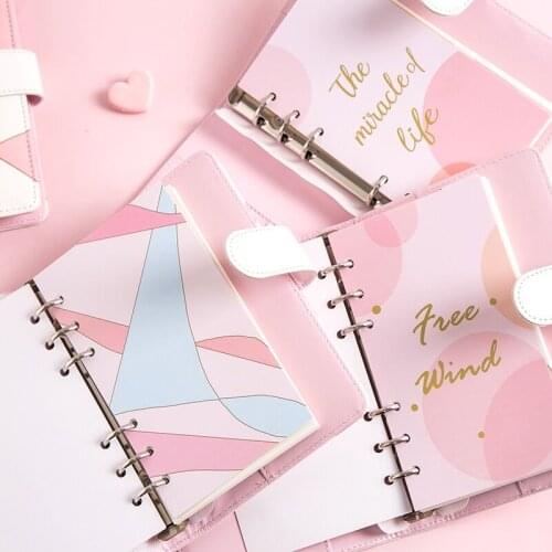 Cute Pink Series PU Cover A6 Loose-leaf Diary Notebook Journal Daliy Planner Book Birthday Gift School Stationery