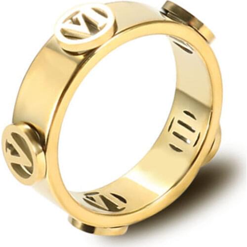 Fashion Hollow CH Letter Stainless Steel Rings for Women Girls Vintage Men Ring Couple Gold Ring Jewelry Gifts