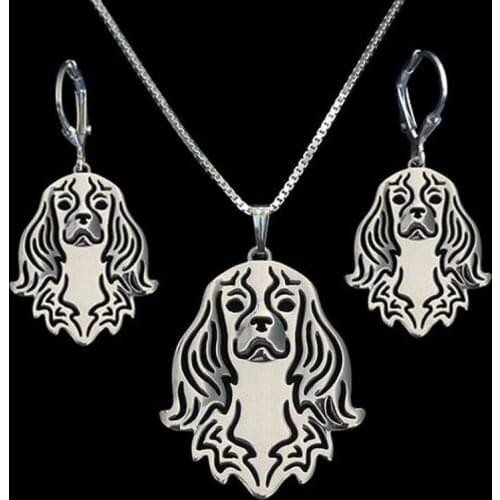 Fashion Women Dog Shaped Jewelry Set Lovers Metal Cavalier King Charles Jewelry Set