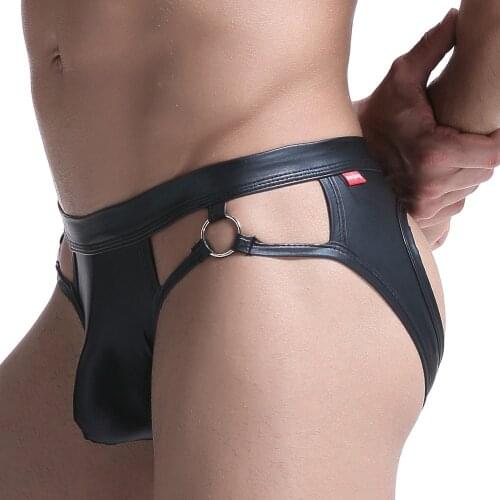Gay Men Underwear Jockstrap Mens Thongs And G Strings PU Leather Sexy Underwear Men Erotic Penis Mens Thongs String Homme