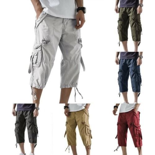 New Mens Elasticated Cargo Shorts Combat Pockets Casual Workout Half Pants