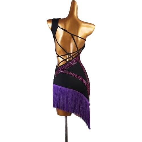 Latin Dance Backless Fringe Clothes Shiny Rhinestone Practice Costumes Ballroom Dance Competition Dress Rumba Dancewear DQL5000