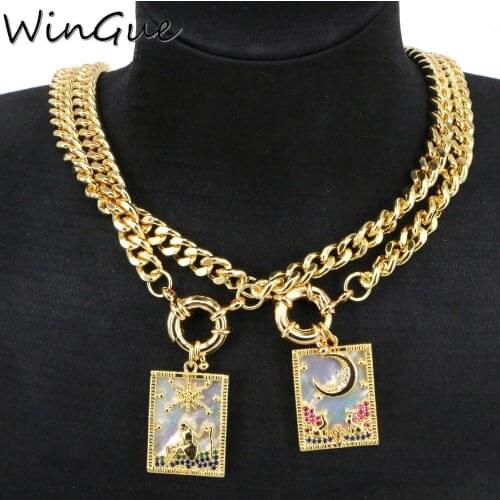 Ethnic Retro CZ Crystal Shell Charm Choker Necklaces For Women Gold Square Pendant Necklace Women 2021 Trendy Jewelry