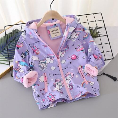 Girl Coats 2021 Autumn Winter Girls Fashion Coat Jackets Childrens Clothing Cartoon Printed Polar Fleece Jacket 3-9 Years Old