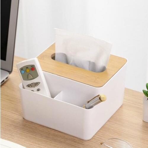 Wood Cover Plastic Tissue Box Holder Kitchen Storage Box Office Home Organizer Table Tissue Box