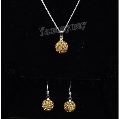 Light Gold Color Disco Ball Pendant Earrings And Snake Chain Necklace Rhinestone Jewelry Set 10 Sets Wholesale