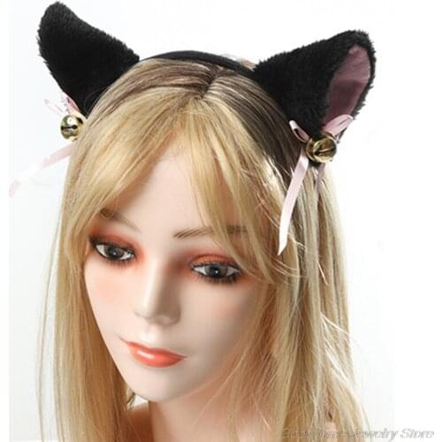 Multicolor Cat Ears Headband with Bowknot Bell Anime Lolita Fluffy Plush Hair Hoop Masquerade Cosplay Party Headwear M19 21