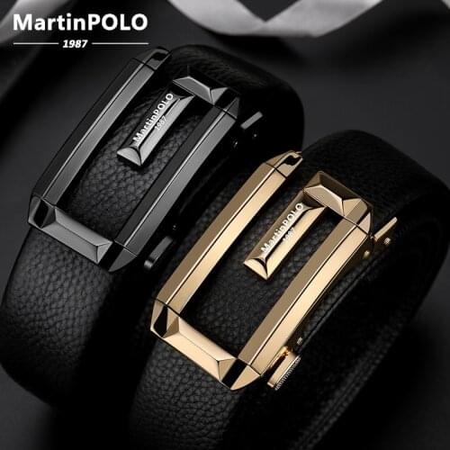 MartinPOLO Brand Genuine Leather Belt Business Trouser Strap Pant Ceinture Homme Automatic Buckle Cowhide Men Belts MP05001P