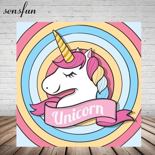 Cartoon Pink Unicorn Party Photography Backdrop Custom Colorful Target Ribbon Backgrounds For Photocall Vinyl