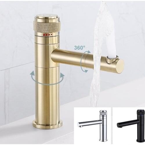 Basin Faucets Knurled Handle Push Button Hot Cold Washbasin Faucet Bathroom Basin Swivel Spout Deck Mounted Water Mixer Tap