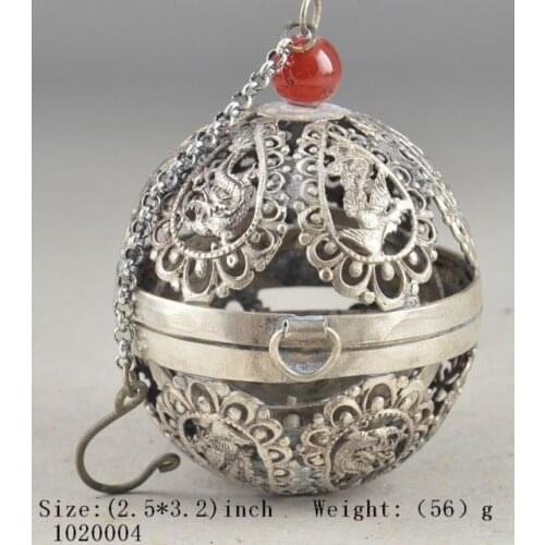 TIBET SILVER PLATED CARVED HOLLOW OUT DRAGON HAND OLD THE CRICKET CAGE