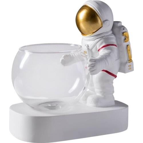 Creative Glass Vase Resin Astronaut Diver Ornaments Flower Vases Hydroponics Desktop Decor Flowers LED Light Pluggable Battery