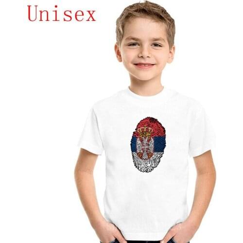 Vintage Serbia Flag Fingerprint Children T shirts Comic Fashion Kid T-shirt Boy clothes Trendy pop Girl clothes custom t shirt