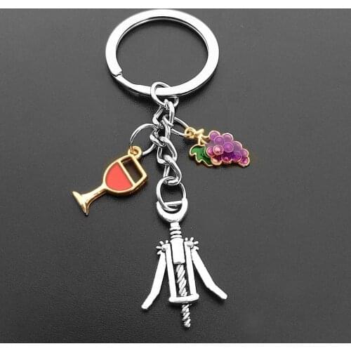 1pc Red Wine Charm Keychain Cheers Jewelry GIfts for Wine Lover Wine Bottle Opener Charm Red Wine and Grape Bottle Keyring