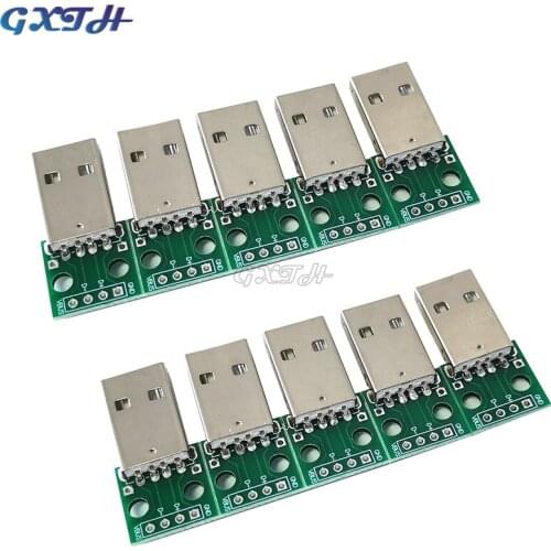 10pcs USB-04 USB Male Connectors to DIP Adapter Plate Converter 4 Pin welded mobile phone power supply for 2.54mm PCB Board