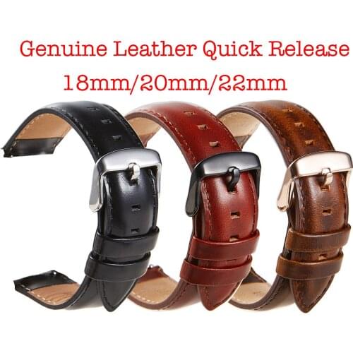 18/20/22 mm Quick Release High Grade Genuine Leather Watch Band for Samsung Galaxy Active watch For Huawei GT For DW watch Band