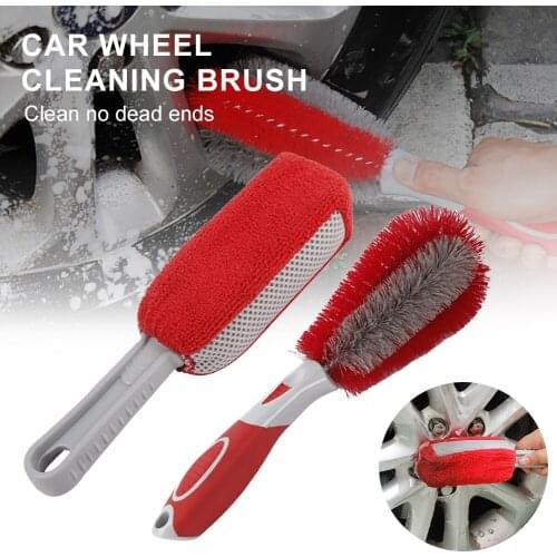 2pcs/set Auto Wash Brush Non-slip Handle Microfiber Sponge Tire Rim Brush Detailing Brush For Auto Cleaning Accessories Tool