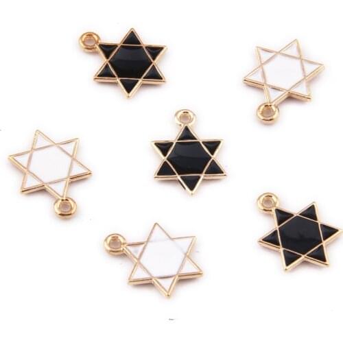 20pcs/lot Black White Color Enamel Charms 16*12mm Hexagonal Star Shape Zinc Alloy Metal Jewelry Making Charms