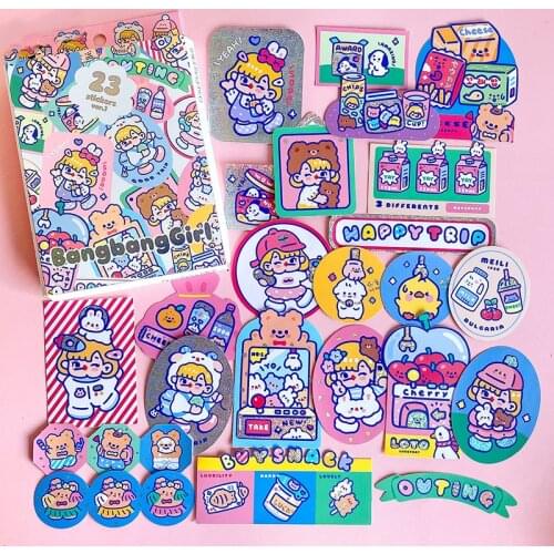23PCS Laser Girl Stickers DIY Scrapbook Base Collage Mobile Computer Diary Gift Packaging Luggage Decoration Boxed