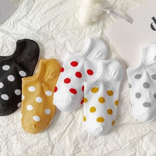 5 Pairs Set Short Socks Dots Pattern Women Pack Harajuku Cute Cotton Skarpetkie Damski Invisible Basic Polks Dot Ankle Sock