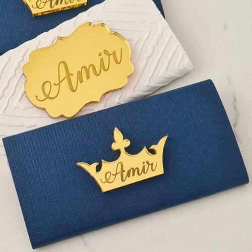 50Pcs Personalized Baby Name Crown Table Favor Decoration Prince Baptism Party Baby Shower Chocolate Bars Centerpieces Decor