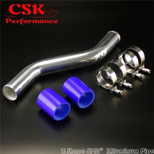 57mm 2.25" inch 40 Degree Z / S Shape Aluminum Intercooler Pipe Piping Tube hose + Silicone hose w/ T-clamps