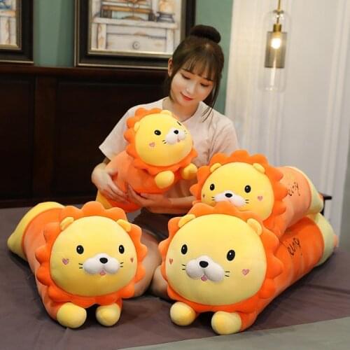 60cm-100cm Cute Crown Lion Plush Stuffed Long Pillow Soft Cartoon Animal Doll Boyfriend Pillow Cushion Lovers Birthday Gifts