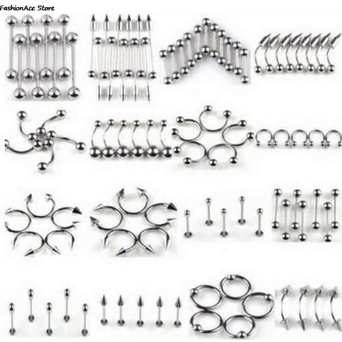 8/16/60/66Pcs/Lot Stainless Steel Black Curved Eyebrow Nose Lip Nipple Ears Rings Punk Unisex Body Piercing Jewelry
